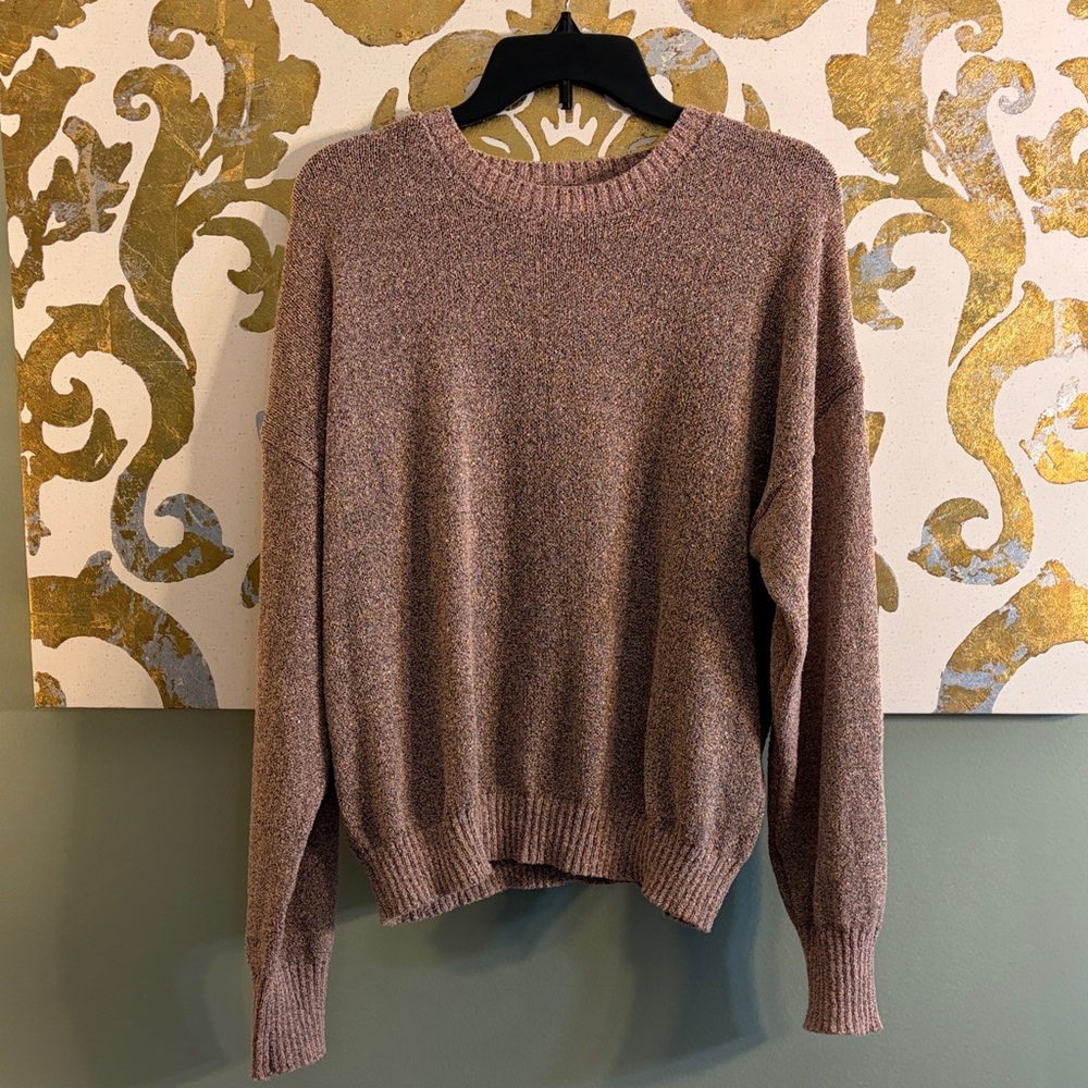 Korl America Size Large Dark Pink with Gold Metallic Knit Crewneck Sweater
